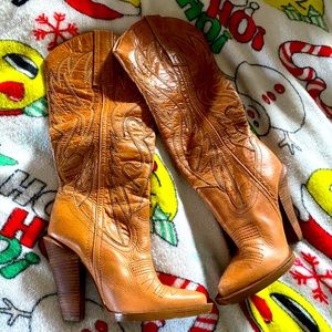Jessica Simpson tan knee high cowboy boots size 6